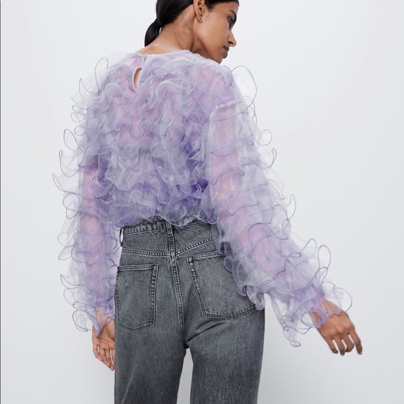 ZARA LIMITED EDITION RUFFLED LILAC SHIRT TOP - Picture 5 of 6